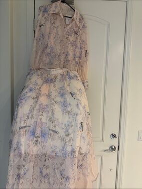 Floral Skirt and Floral Blouse Size Large